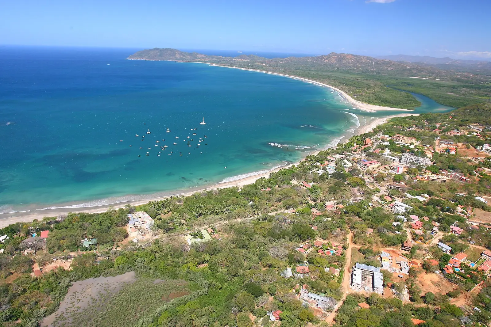 Aerial view of Tamarindo town, Playa Tamarindo and Playa Grande