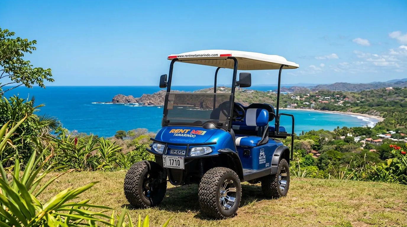 Lifted EZGO golf cart parked at a Tamarindo lookout
